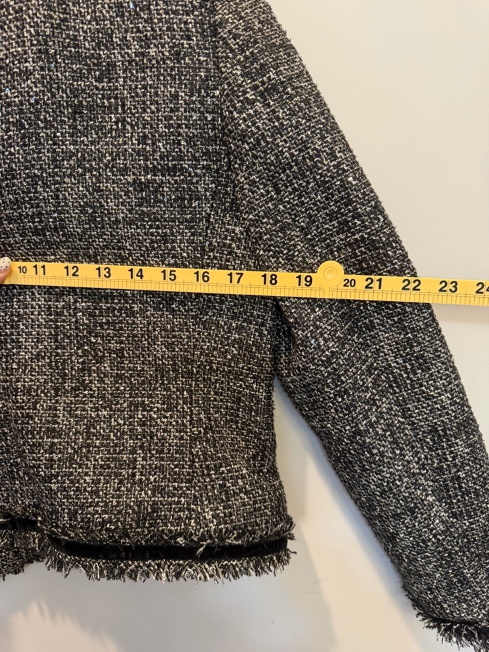 J. Crew Lady Metallic Black & White Tweed Fringe Collarless Blazer - Picture 8 of 8